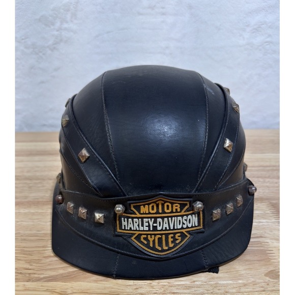 Other - Bowl Half Helmet Leather w/‎ Studs Novelty Chopper Harley Davidson Vintage